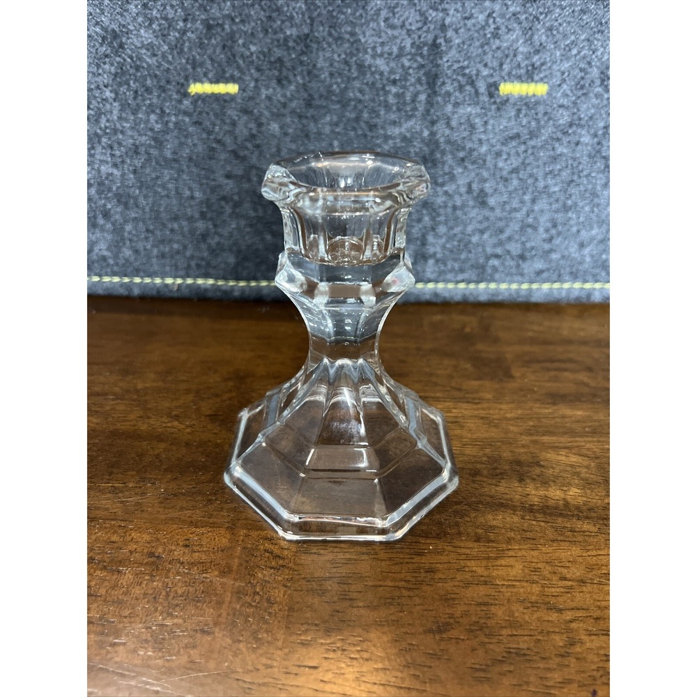 Vintage Crystal Octagon Shaped‎ Candle Holder Clear Glass Tapered MADE IN USA